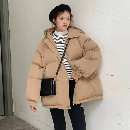 maoxiangshop New Women Short Jacket Winter Parkas Thick Hooded Cotton Padded Jackets Coats Female Loose Puffer Parkas Oversize Outwear