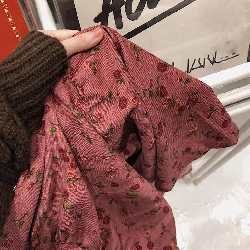 Lucyever High Waist Autumn Winter Long Skirts Women Elegant Flower Printed Midi Skirt Female Vintage Streetwear Pleated Skirt