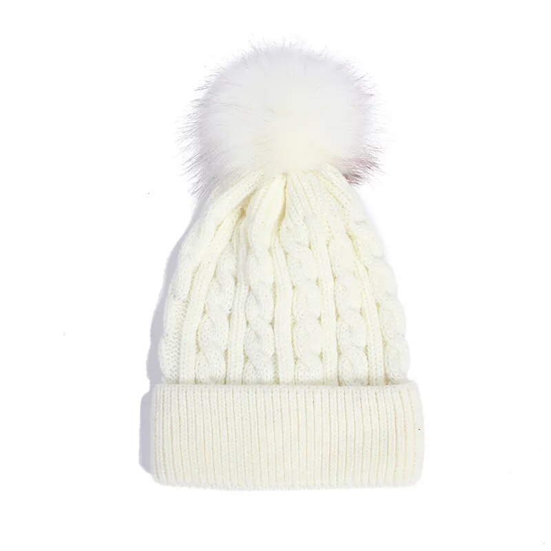 maoxiangshop New Women Personality Wild Female Fur Pom Poms Hats Beanie High Quality Winter Warm Bonnet Outdoor Riding Windproof Knit Cap