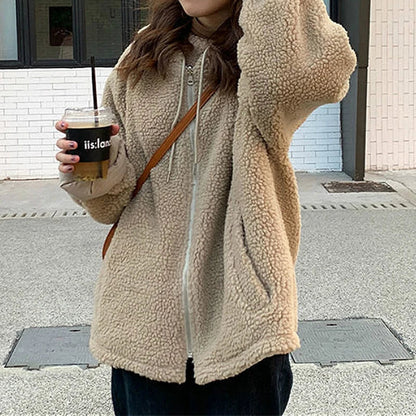 Women Oversized Parkas Hooded Thick Coat Ladies Soft Kawaii Jackets Double Sided Outerwear Autumn Winter Warm Long Sleeve Tops