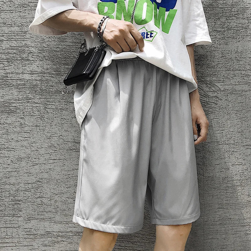 maoxiangshop Men Casual Shorts Soft Drawstring Male Summer Breathable Running Knee-length Trousers Oversize Solid Baggy Pocket-pants Hombre