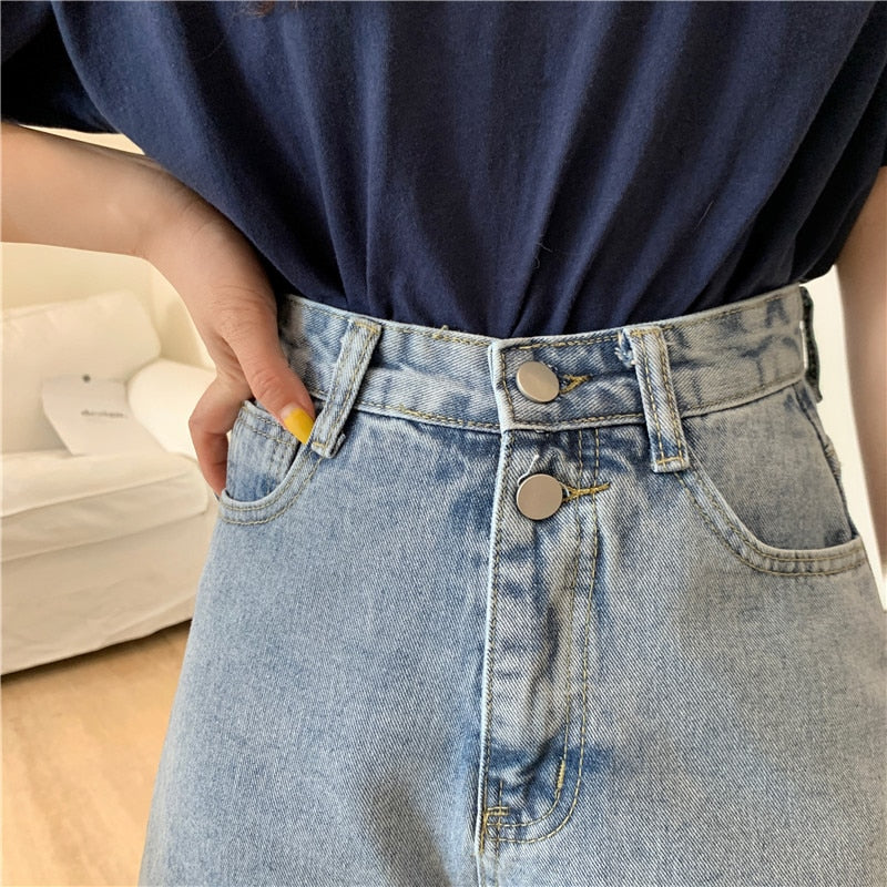 maoxiangshop Denim Shorts Women Pockets Teens Streetwear Korean Vintage High Waisted Ins Ladies Trouser Summer Chic Stylish All-match Simple