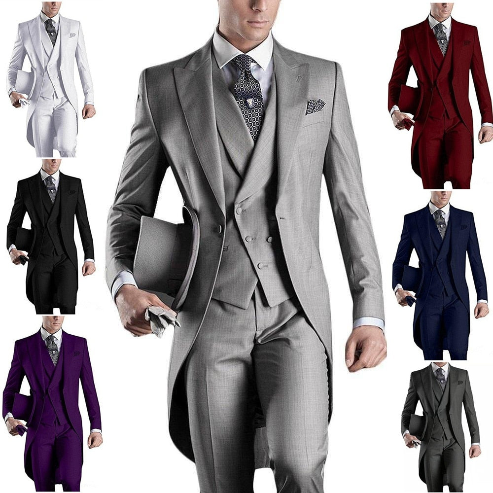 maoxiangshop Custom Made White/black/grey/burgundy Tailcoat Men Party Prom Groomsmen Suits For Wedding Tuxedos Jacket+pants+vest