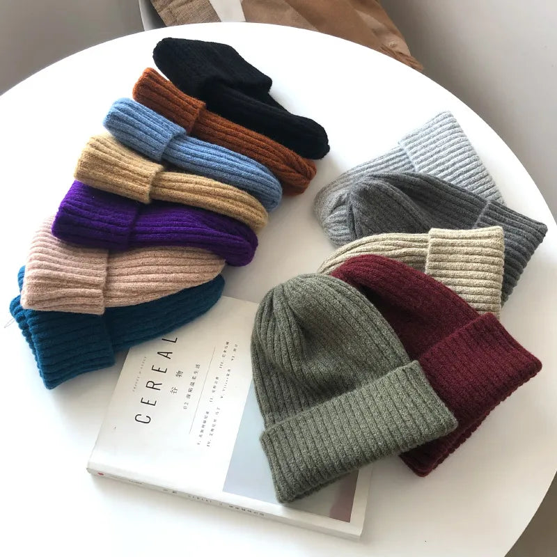 maoxiangshop New Candy Colors Winter Hat Women Knitted Hat Warm Soft Trendy Hat Kpop Style Wool Beanie Elegant All-match Hat