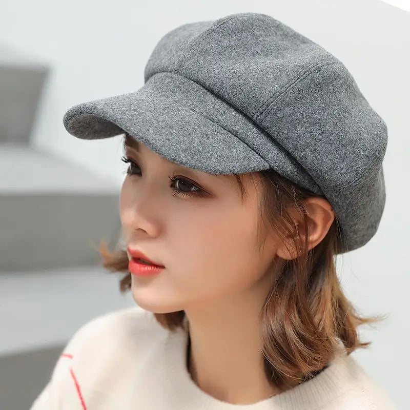 maoxiangshop Autumn Winter Hats for Women Solid Plain Octagonal Newsboy Cap Men Ladies Casual Wool Winter Beret Women Painter