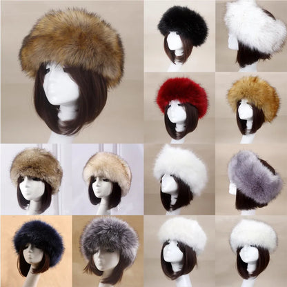 maoxiangshop Hot Winter Thick Furry Hairband Fluffy Russian Faux Fur Women Girl Fur Headband Hat Winter Outdoor Earwarmer Ski Hats new