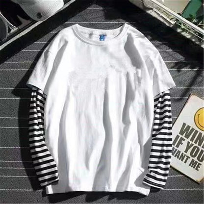 maoxiangshop Cool Striped Patchwork T-Shirt Men Autumn Oversize Tops Boys Solid Long Sleeve T Shirt Fashion Japanese Gothic Japan T Shirt