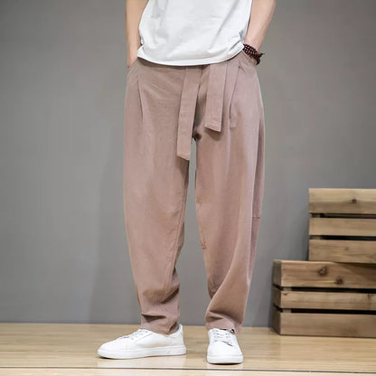 maoxiangshop Spring Cotton Linen Pants Men Elastic Waist Casual Harem Pant Loose Sweatpants Traditional Chinese Trousers pantalons homme