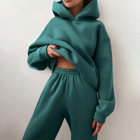 maoxiangshop Women's Tracksuit Casual Fleece Two Piece Sets Oversized Hooded Long Sleeve Female Hoodie Suit Winter Sport Pants Ladies Set