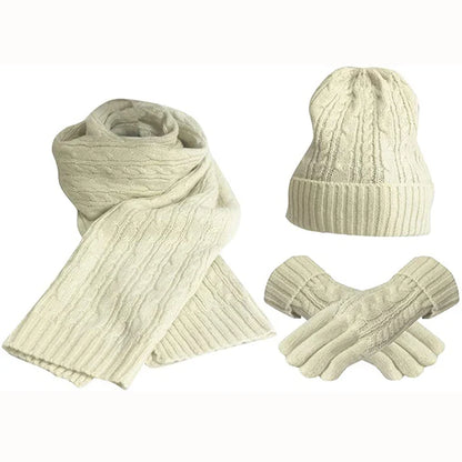 maoxiangshop  -  Women's Scarf Sets Winter Hat Scarf Gloves Knitted Keep Warm Scarves Simple Solid Color Clothes Accessories Thick Soft Scarf Set