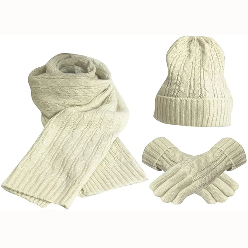 maoxiangshop  -  Women's Scarf Sets Winter Hat Scarf Gloves Knitted Keep Warm Scarves Simple Solid Color Clothes Accessories Thick Soft Scarf Set