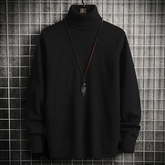 maoxiangshop Turtleneck Sweaters Men Solid Pullovers Winter Knitted Sweater Turtleneck Pullovers Black Gery Winter Warm Sweater Men Clothing