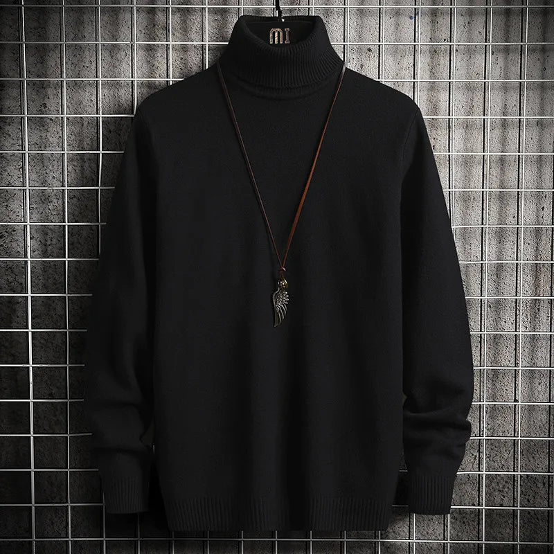 maoxiangshop Turtleneck Sweaters Men Solid Pullovers Winter Knitted Sweater Turtleneck Pullovers Black Gery Winter Warm Sweater Men Clothing