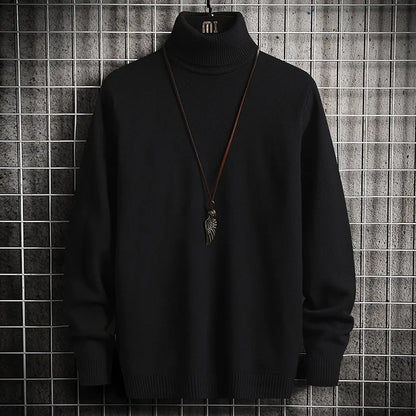 maoxiangshop Turtleneck Sweaters Men Solid Pullovers Winter Knitted Sweater Turtleneck Pullovers Black Gery Winter Warm Sweater Men Clothing
