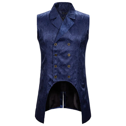 maoxiangshop Wine Red Paisley Jacquard Long Vest Men Double Breasted Lapel Brocade Vest Waistcoat Mens Gothic Steampunk Sleeveless Tailcoat