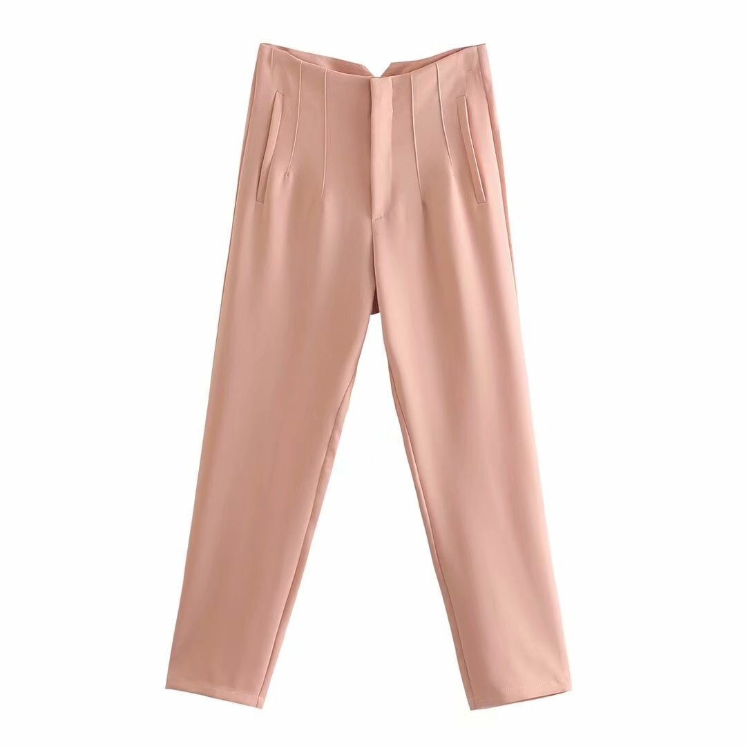 Women Trousers Suits High Waisted Pant Spring Fashion Office Lady Beige Elegant Casual Pants Pantalon Pour Femme