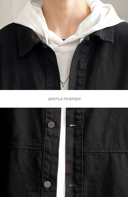 maoxiangshop Men's All-match Denim Jacket Autumn and Winter Hong Kong Style Loose Korean Solid Color Fashion Comfortable Casual Work Jacket