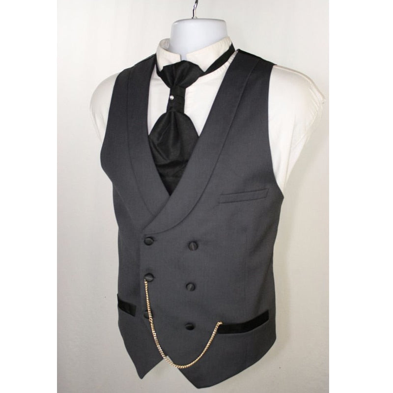 maoxiangshop Double Breasted Dark Gray Vest for Men Suit Waistcoat with Shawl Lapel One Piece Custom Man Suit Vests New Arrival Europen Size