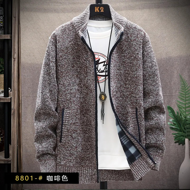 maoxiangshop Men's Winter Sweater Zipper Cardigan Korean Autumn Fleece Thick Warm Artificial Fur Wool Coat Male Jumpers Knitted Cold Jacket