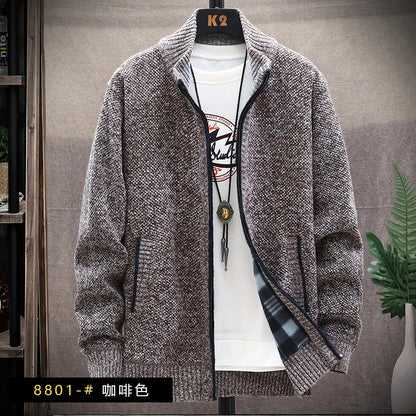 maoxiangshop Men's Winter Sweater Zipper Cardigan Korean Autumn Fleece Thick Warm Artificial Fur Wool Coat Male Jumpers Knitted Cold Jacket
