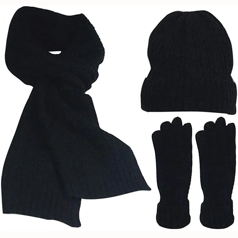 maoxiangshop  -  Women's Scarf Sets Winter Hat Scarf Gloves Knitted Keep Warm Scarves Simple Solid Color Clothes Accessories Thick Soft Scarf Set