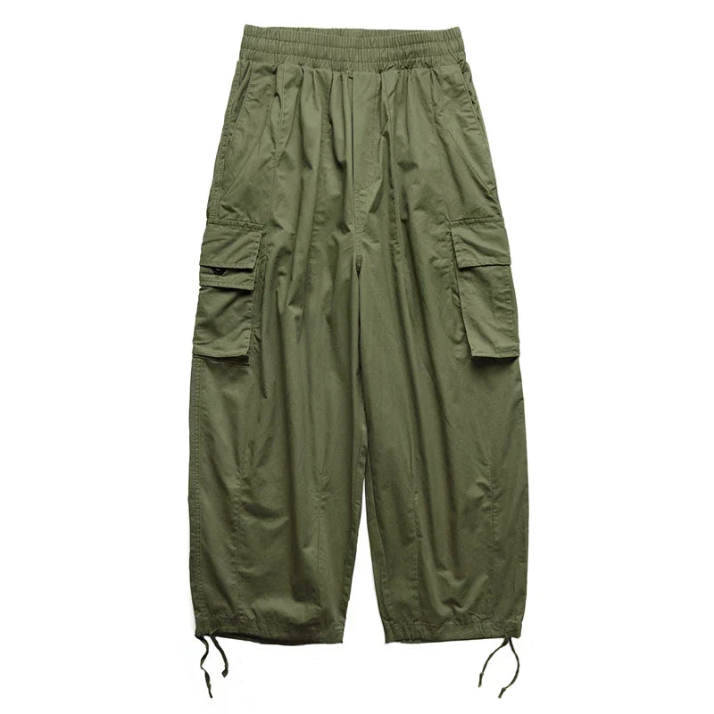 maoxiangshop Multi-Pocket Cargo Pants Men's Casual Solid Colour Straight Pants Baggy Wide-leg Cropped Pants Men Ankle-length Pants