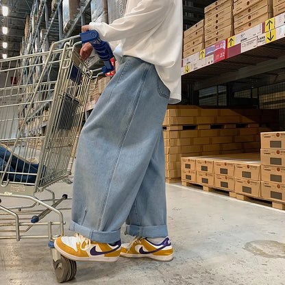 maoxiangshop Men Wide Leg Jeans Loose Straight Baggy Denim Pant Men's Women's Streetwear Skateboard Pants Oversized Hip Hop Casual Trousers