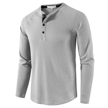 maoxiangshop Fashion Waffle Cotton T Shirt Men Spring New Slim Fit Long Sleeve Henley Tshirt Men Streetwear Casual Solid Color T-Shirt