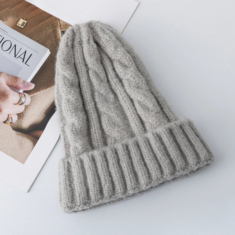 maoxiangshop New Candy Colors Knitted Hats For Women Kpop Style Twist Woolen Beanie Hat Autumn And Winter Female Cap Keep Warm Winter Hat