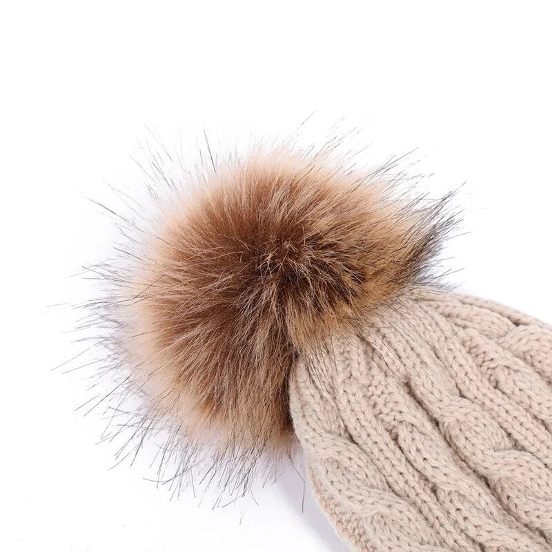 maoxiangshop New Women Personality Wild Female Fur Pom Poms Hats Beanie High Quality Winter Warm Bonnet Outdoor Riding Windproof Knit Cap