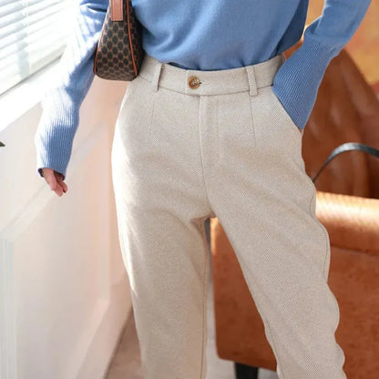 maoxiangshopWoolen Pants Women's Harem Pencil Pants Autumn Winter High Waisted Casual Suit Pants Office Lady Women Trousers