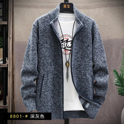 maoxiangshop Men's Winter Sweater Zipper Cardigan Korean Autumn Fleece Thick Warm Artificial Fur Wool Coat Male Jumpers Knitted Cold Jacket