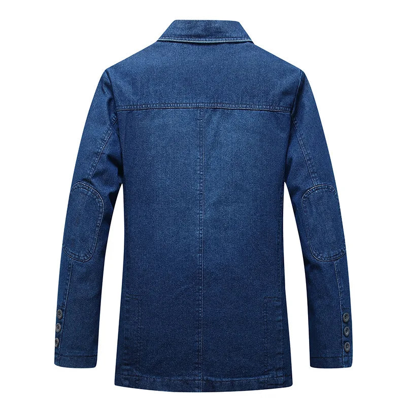 maoxiangshop Mens Denim Blazer Men Fashion Cotton Vintage Suit Outerwear Male Blue Coat Denim Jacket Men Slim Fit Jeans Denim Blazers Top 4Xl