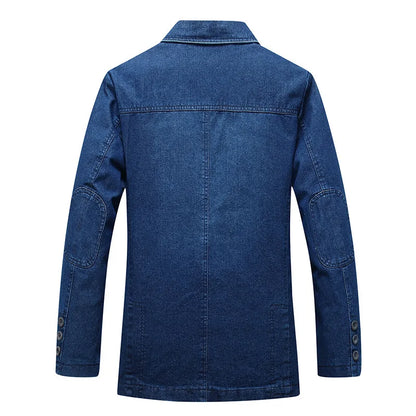 maoxiangshop Mens Denim Blazer Men Fashion Cotton Vintage Suit Outerwear Male Blue Coat Denim Jacket Men Slim Fit Jeans Denim Blazers Top 4Xl