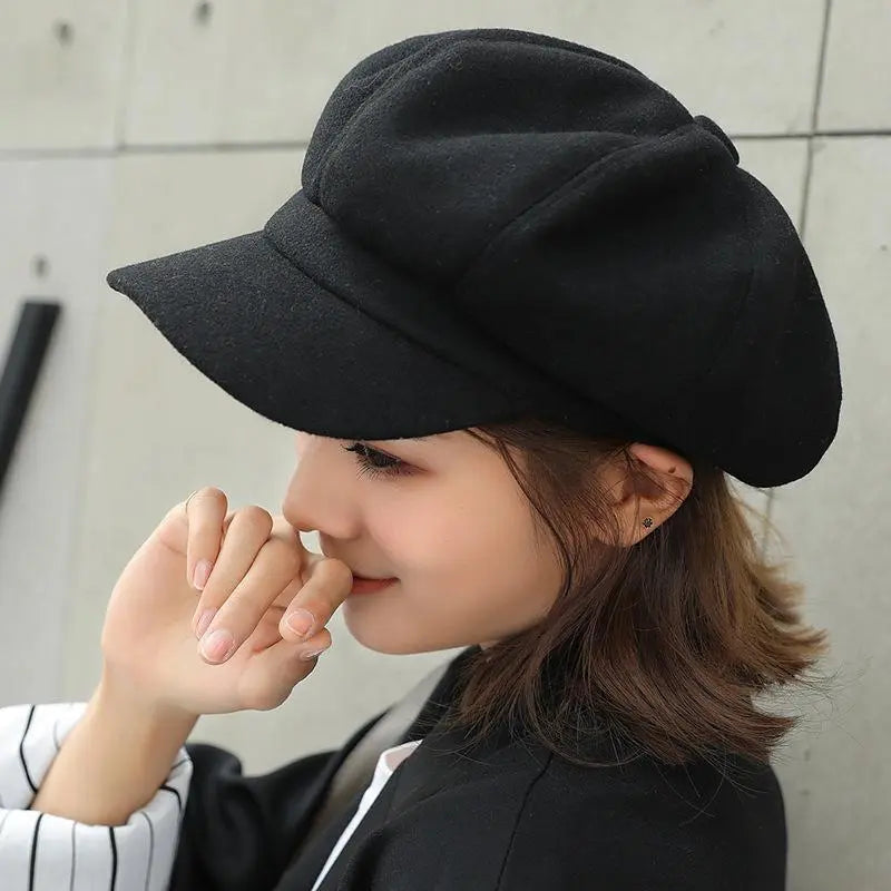 maoxiangshop Autumn Winter Hats for Women Solid Plain Octagonal Newsboy Cap Men Ladies Casual Wool Winter Beret Women Painter