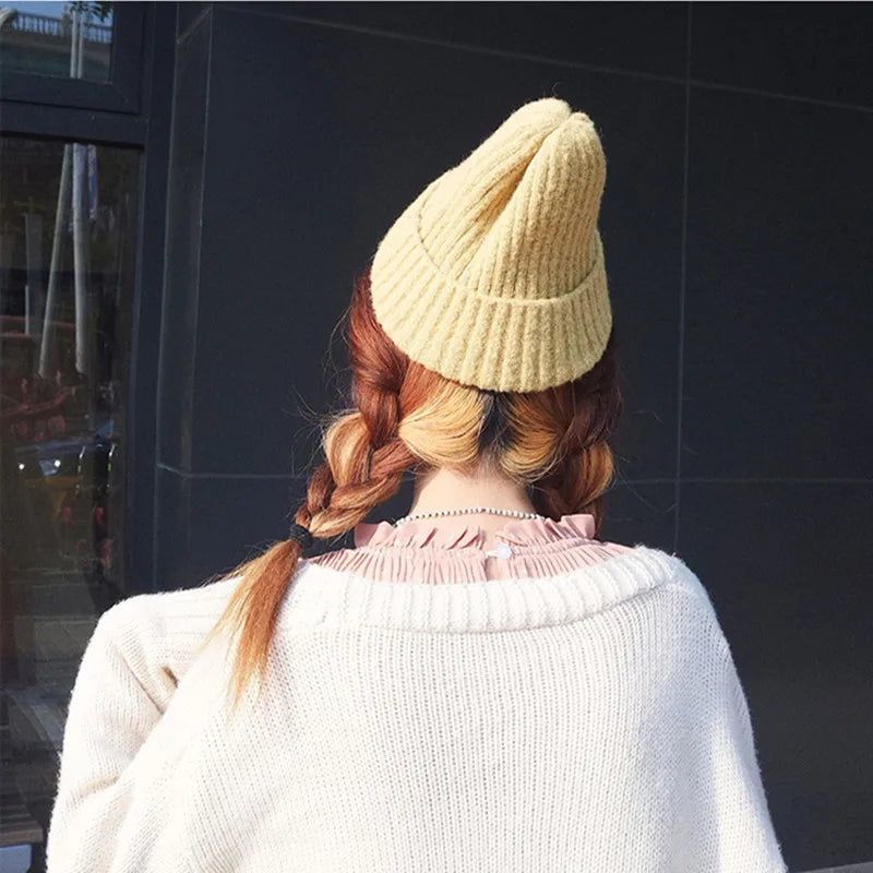 maoxiangshop New Candy Colors Winter Hat Women Knitted Hat Warm Soft Trendy Hat Kpop Style Wool Beanie Elegant All-match Hat