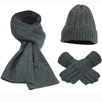 maoxiangshop  -  Women's Scarf Sets Winter Hat Scarf Gloves Knitted Keep Warm Scarves Simple Solid Color Clothes Accessories Thick Soft Scarf Set