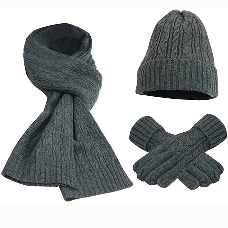 maoxiangshop  -  Women's Scarf Sets Winter Hat Scarf Gloves Knitted Keep Warm Scarves Simple Solid Color Clothes Accessories Thick Soft Scarf Set