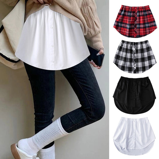 maoxiangshop Detachable Underskirt Cotton Shirt Extender for Women Irregular False Skirt Tail Blouse Hem Plaid Mini Skirt Extender Hemline