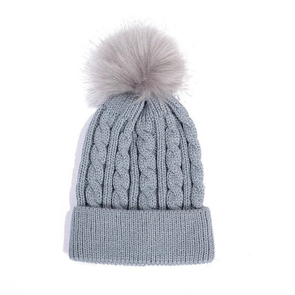 maoxiangshop New Women Personality Wild Female Fur Pom Poms Hats Beanie High Quality Winter Warm Bonnet Outdoor Riding Windproof Knit Cap