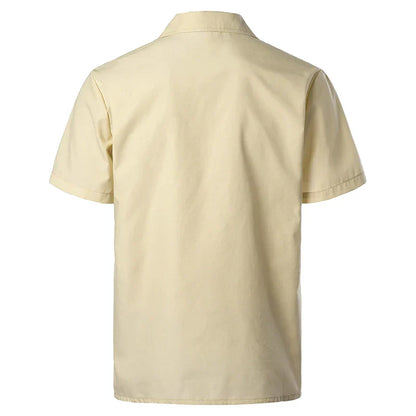 maoxiangshop Men's Traditional Cuban Camp Collar Guayabera Shirt Short Sleeve Embroidered Mexican Caribbean Style Beach Shirt with 4 Pocket