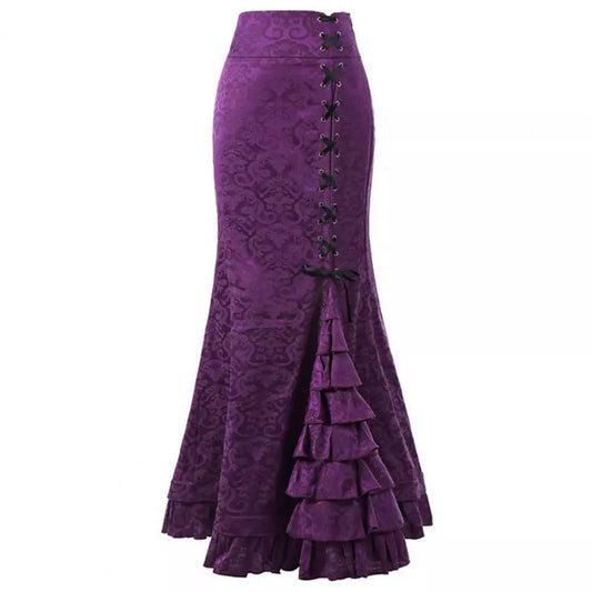 maoxiangshop New Halloween Skirt Jacquard Fishtail Ruffles Skirt Large Hem Women Punk Style Vintage Bodycon Skirts