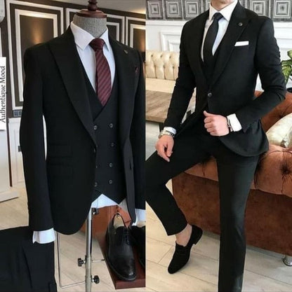 maoxiangshop Costume Homme Italian Business Slim Fit 3 Pieces Royal Blue Men's Suits Groom Prom Tuxedos Groomsmen Blazer for Wedding