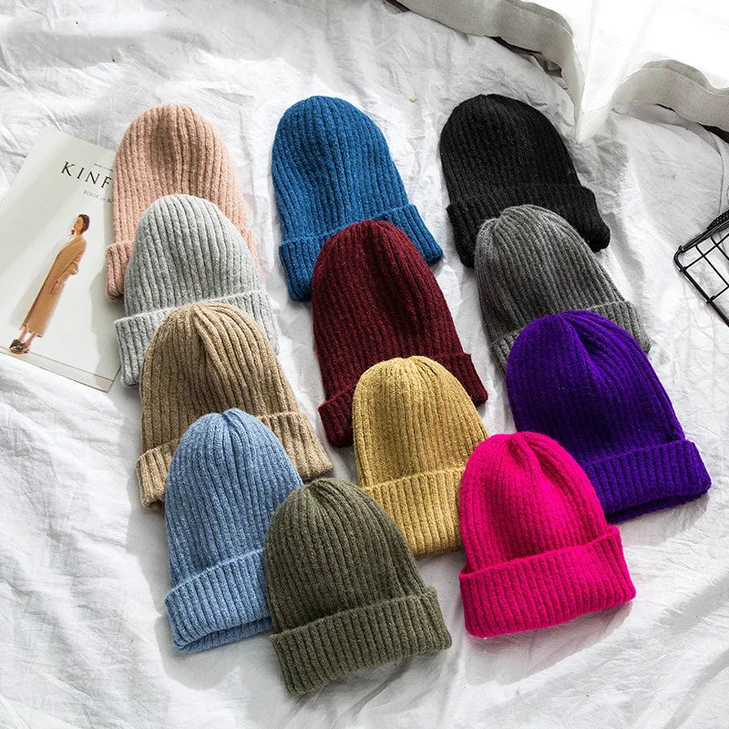 maoxiangshop New Candy Colors Winter Hat Women Knitted Hat Warm Soft Trendy Hat Kpop Style Wool Beanie Elegant All-match Hat