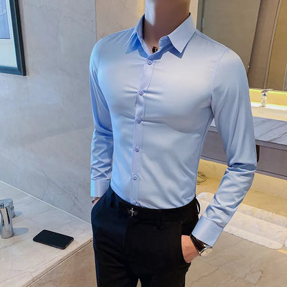 maoxiangshop Camisas De Hombre Long Sleeve Shirts For Men Clothing Business Formal Wear Camisa Social Masculina Slim Fit Chemise Homme