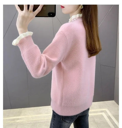 maoxiangshop Autumn Winter Thick Sweater Women Knitted Ribbed Pullover Sweater Long Sleeve Fasion Slim Jumper Soft Warm Pull Femme