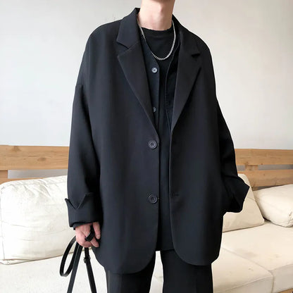 maoxiangshop British-style Blazers Men Leisure Trendy Loose Suit Jackets Male Retro Daily Ins Streetwear All-match Simple Korean Suit-tops