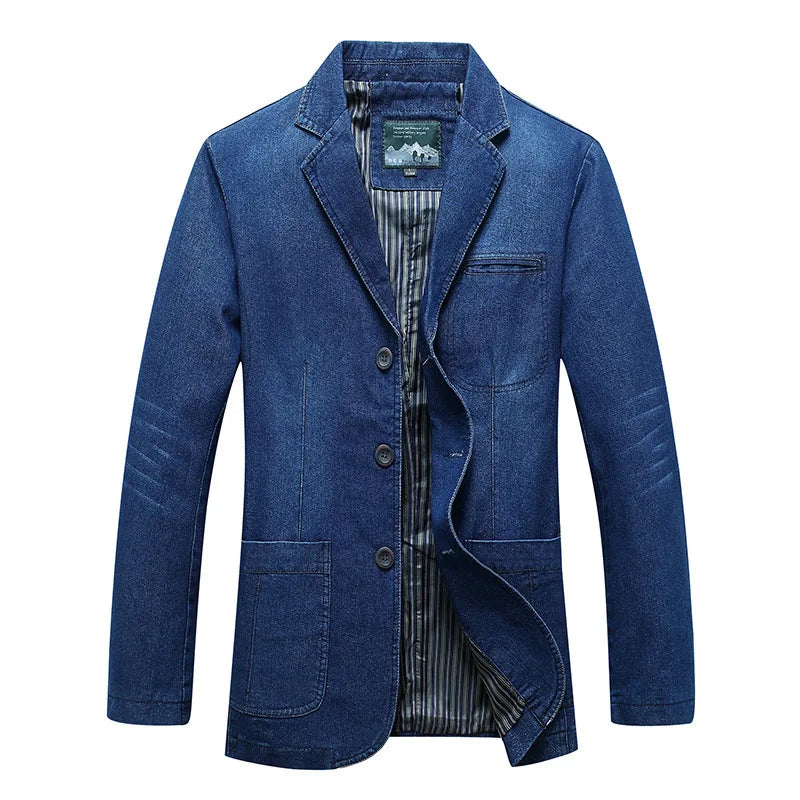 maoxiangshop Mens Denim Blazer Men Fashion Cotton Vintage Suit Outerwear Male Blue Coat Denim Jacket Men Slim Fit Jeans Denim Blazers Top 4Xl