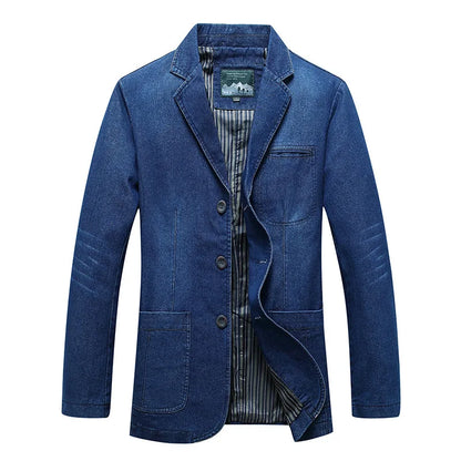 maoxiangshop Mens Denim Blazer Men Fashion Cotton Vintage Suit Outerwear Male Blue Coat Denim Jacket Men Slim Fit Jeans Denim Blazers Top 4Xl
