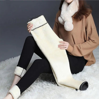 maoxiangshop Winter Fleece Lined Leggings Women High Waist Velvet Keep Warm Pants Solid Comfortable Stretchy Thermal Tights Plus Size Leggins